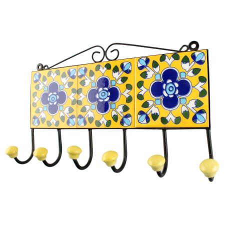 Yellow Ceramic Floral Tile Wall Hook